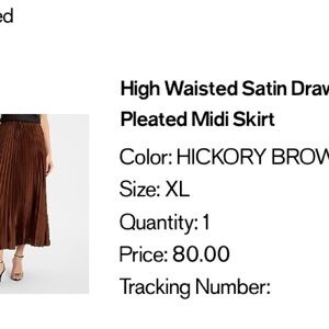 Express Hickory Brown Satin Midi Skirt